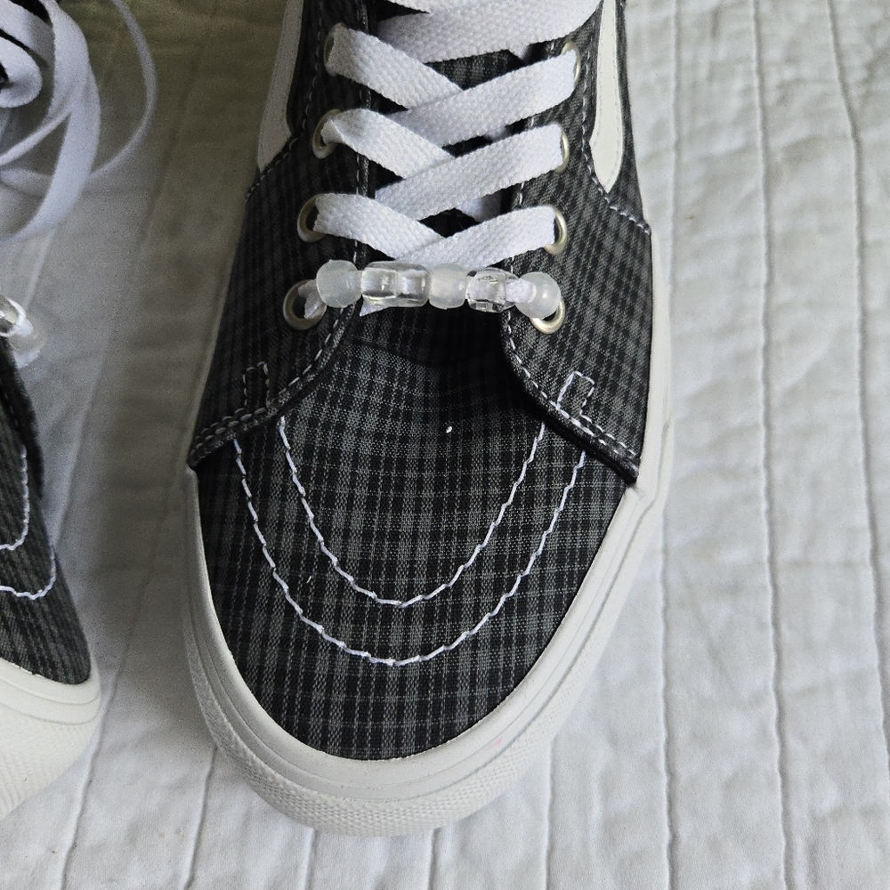 Vans Sk8 Hi Tappered Women Size 9 UV Beads Black Plaid Canvas 012026 - Picture 2 of 9